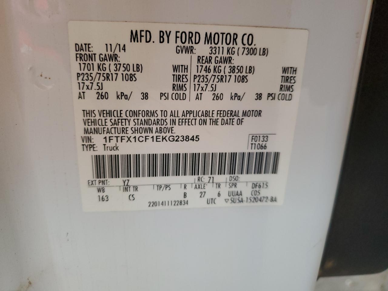 1FTFX1CF1EKG23845 2014 Ford F150 Super Cab