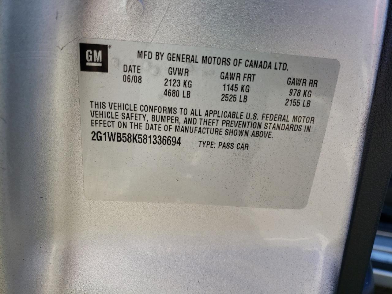 2G1WB58K581336694 2008 Chevrolet Impala Ls
