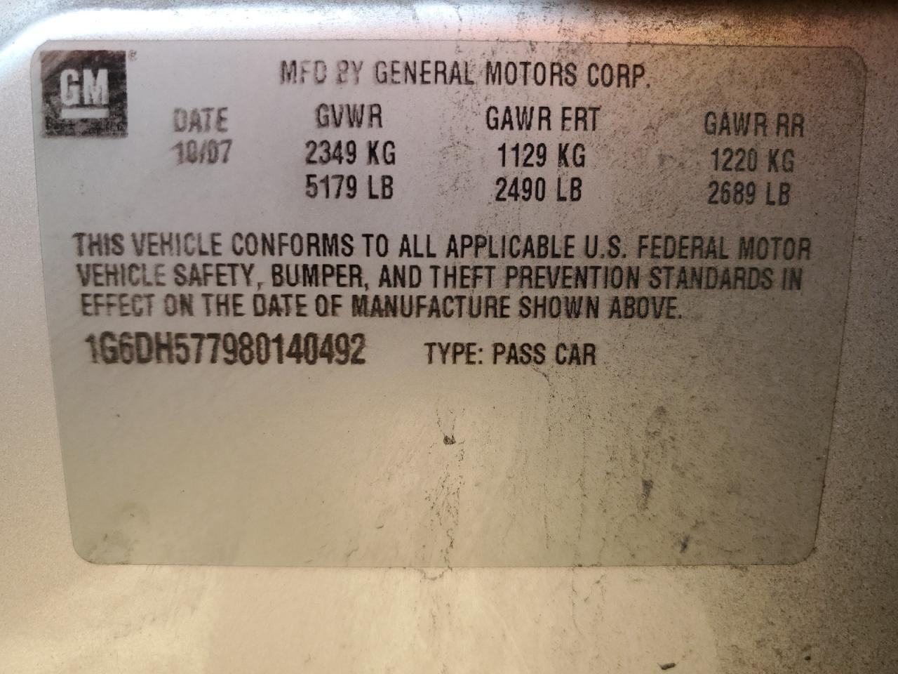 1G6DH577980140492 2008 Cadillac Cts