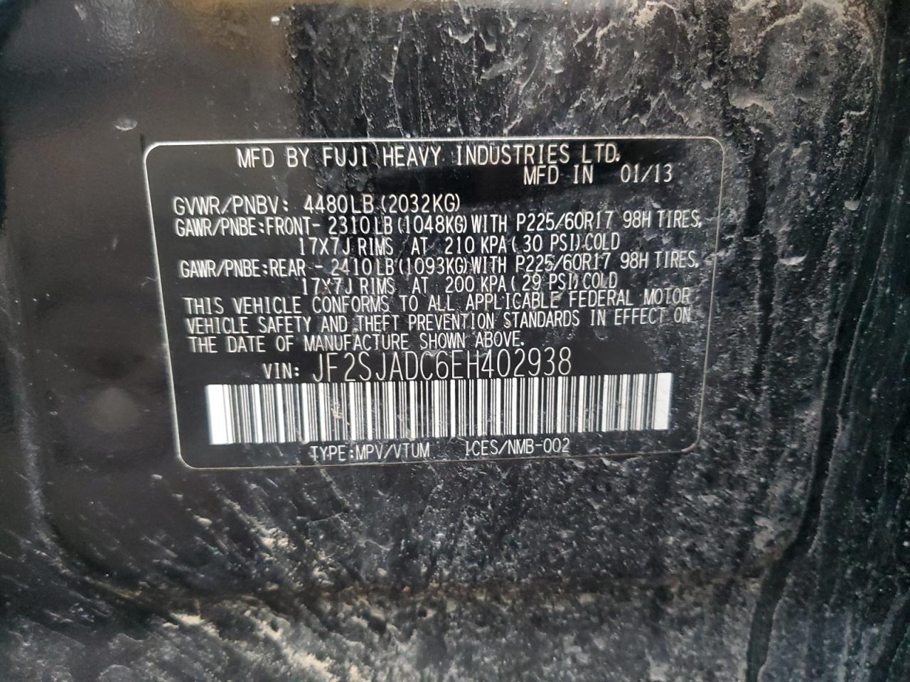 JF2SJADC6EH402938 2014 Subaru Forester 2.5I Premium