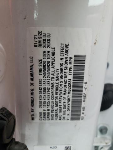 2021 Honda Pilot Black VIN: 5FNYF6H71MB053884 Lot: 44670054