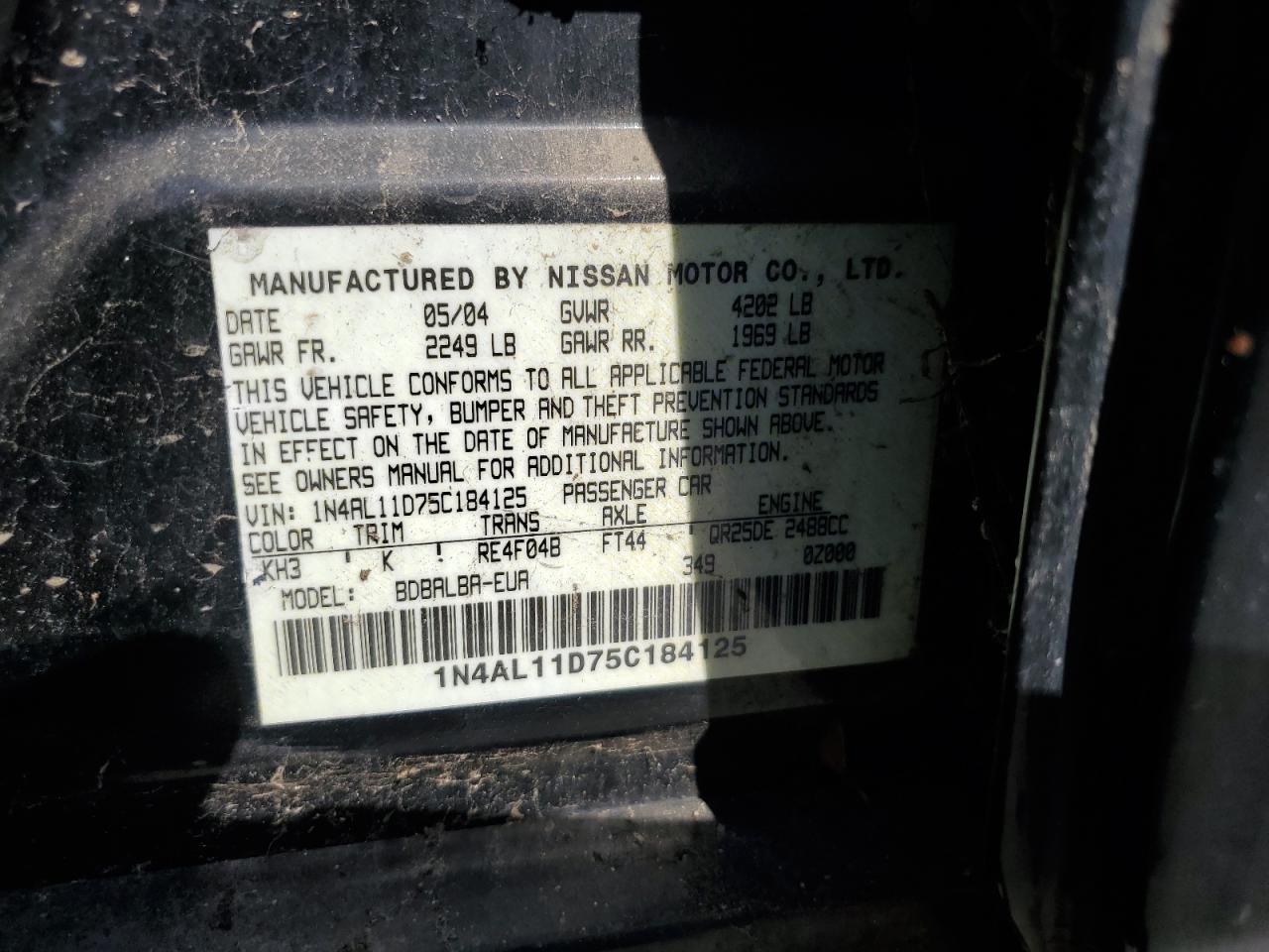 1N4AL11D75C184125 2005 Nissan Altima S