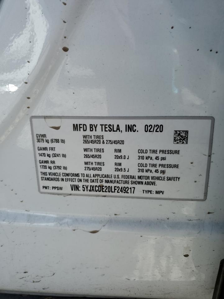 5YJXCDE20LF249217 2020 Tesla Model X