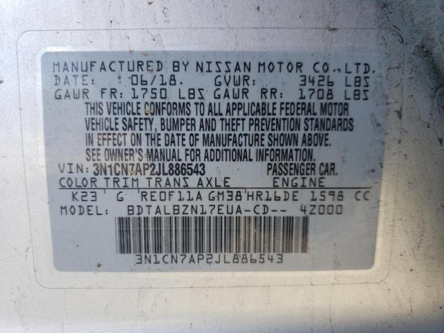 2018 NISSAN VERSA S 3N1CN7AP2JL886543