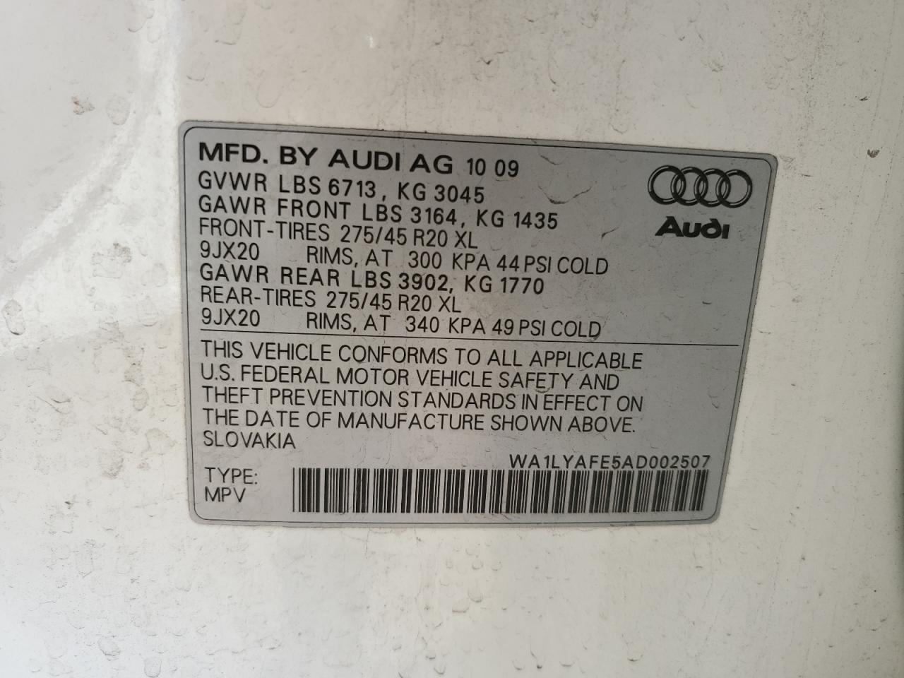 WA1LYAFE5AD002507 2010 Audi Q7 Premium Plus