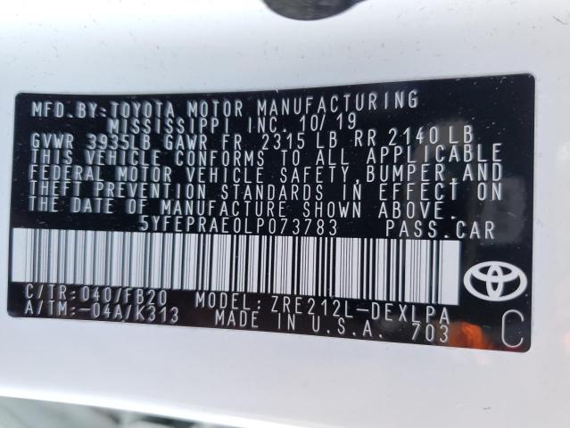 2020 TOYOTA COROLLA LE 5YFEPRAE0LP073783