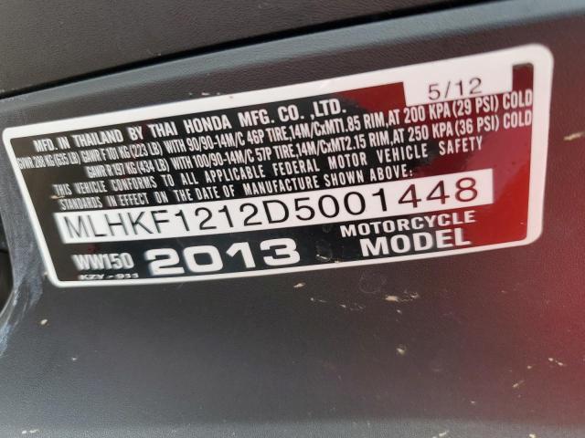 2013 HONDA PCX 150 MLHKF1212D5001448