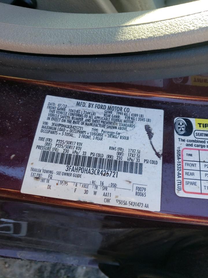 3FAHP0HA3CR425721 2012 Ford Fusion Se