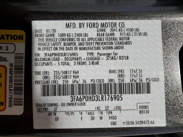 2020 FORD FUSION SE 3FA6P0HD3LR176905