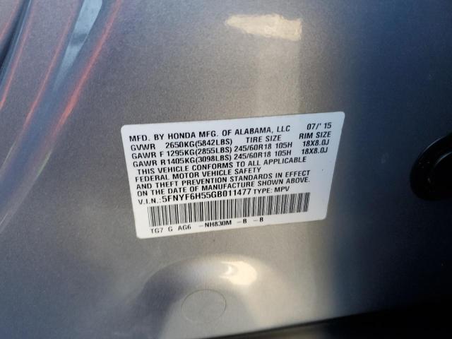 2016 HONDA PILOT EXL 5FNYF6H55GB011477