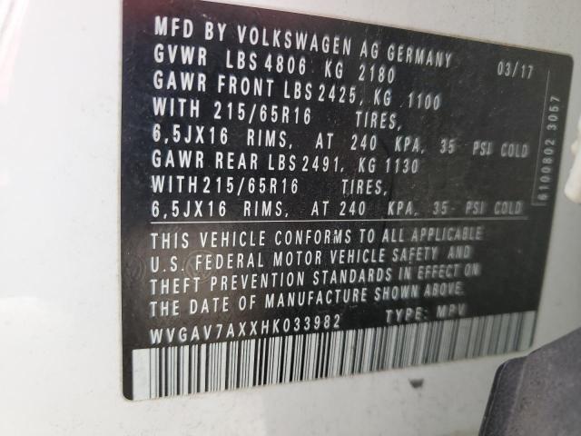 2017 VOLKSWAGEN TIGUAN S WVGAV7AXXHK033982