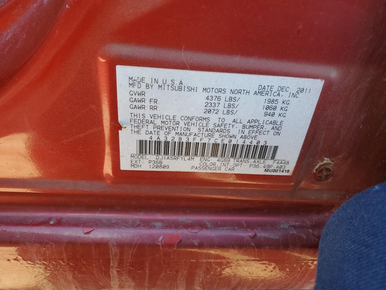 4A32B3FF7CE014403 2012 Mitsubishi Galant Es