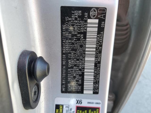 2015 TOYOTA COROLLA L 2T1BURHE4FC368567