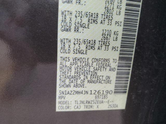 2018 Nissan Murano S VIN: 5N1AZ2MH4JN126190 Lot: 41128084