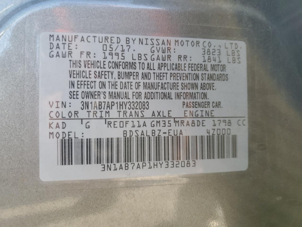 3N1AB7AP1HY332083 2017 Nissan Sentra S