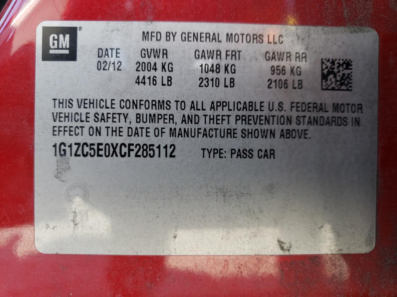 1G1ZC5E0XCF285112 2012 Chevrolet Malibu 1Lt