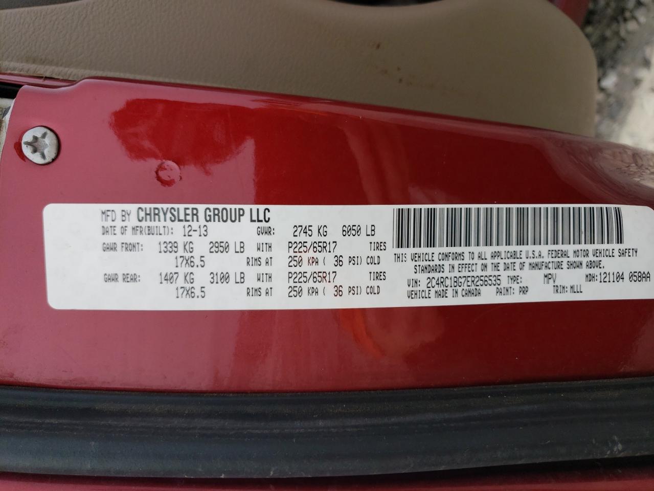 2C4RC1BG7ER256535 2014 Chrysler Town & Country Touring