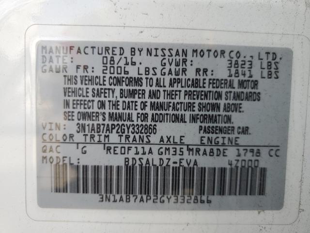 2016 NISSAN SENTRA S 3N1AB7AP2GY332866