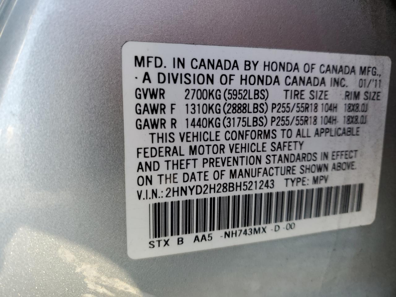 2HNYD2H28BH521243 2011 Acura Mdx