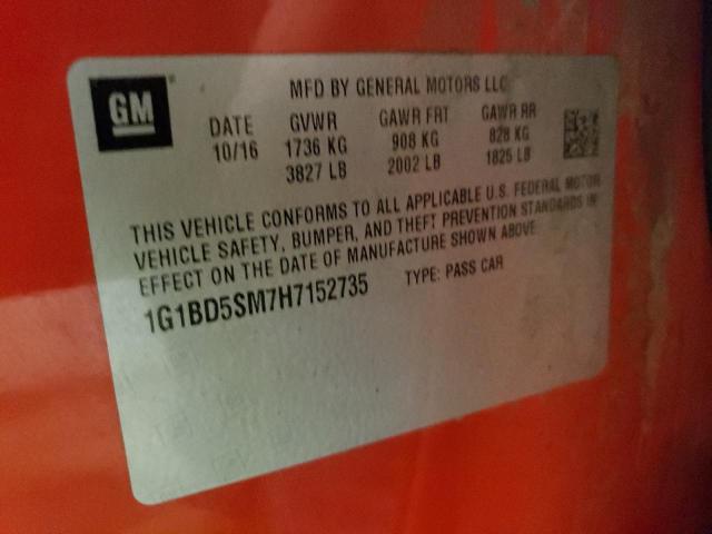 2017 CHEVROLET CRUZE LT - 1G1BD5SM7H7152735