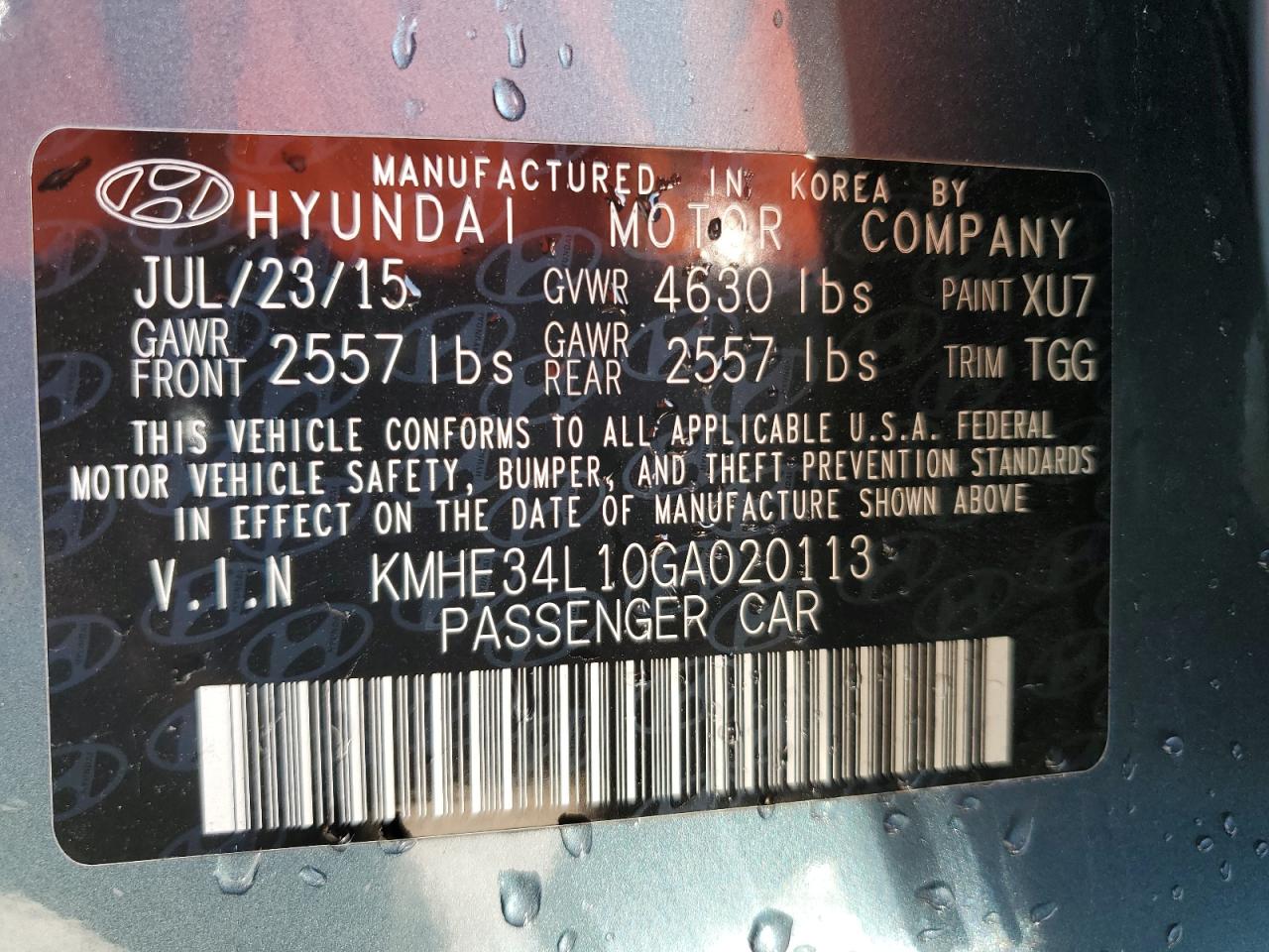KMHE34L10GA020113 2016 Hyundai Sonata Hybrid