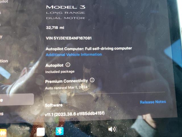 2022 TESLA MODEL 3 - 5YJ3E1EB4NF167081