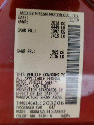 2020 NISSAN ALTIMA SR 1N4BL4CW3LC203206