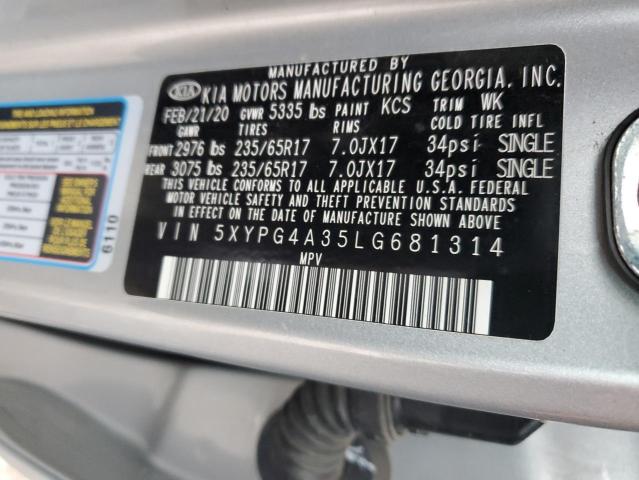 2020 KIA SORENTO L 5XYPG4A35LG681314