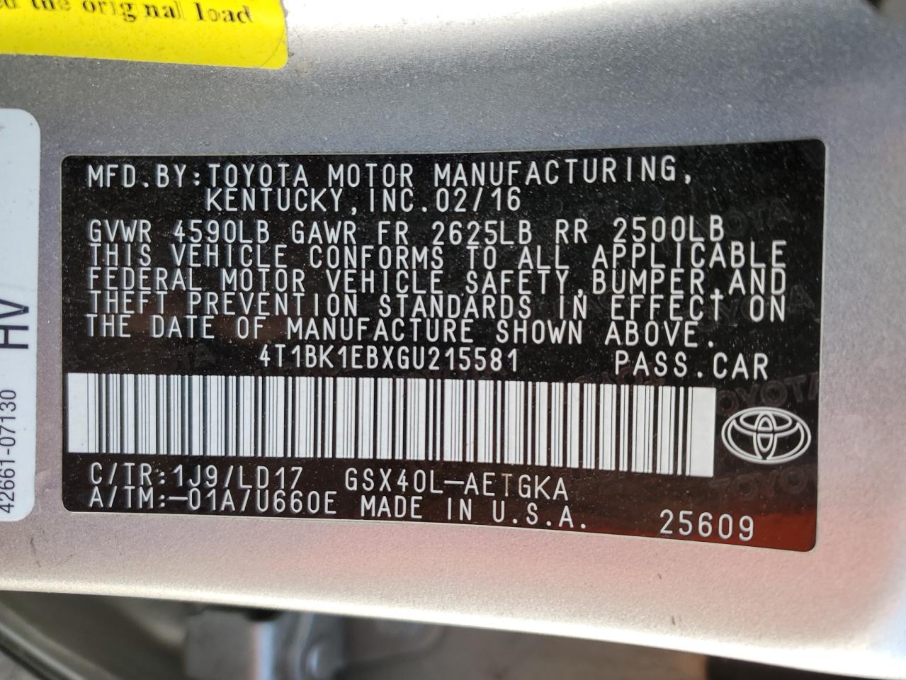 4T1BK1EBXGU215581 2016 Toyota Avalon Xle