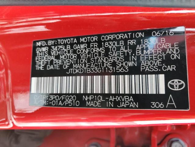2016 TOYOTA PRIUS C JTDKDTB33G1131563