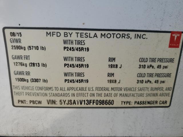 2015 TESLA MODEL S 90 - 5YJSA1V13FF098660