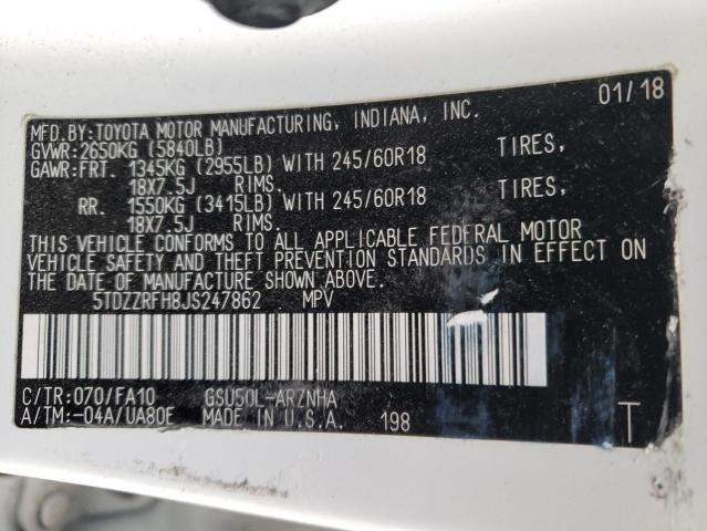 2018 TOYOTA HIGHLANDER 5TDZZRFH8JS247862