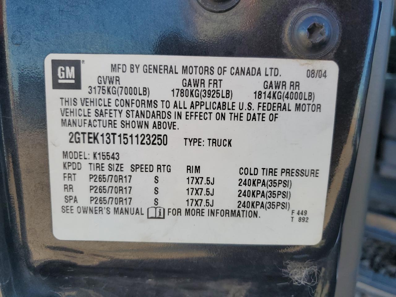 2GTEK13T151123250 2005 GMC New Sierra K1500