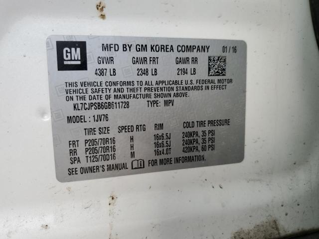 2016 Chevrolet Trax 1Lt VIN: KL7CJPSB6GB611728 Lot: 41848454