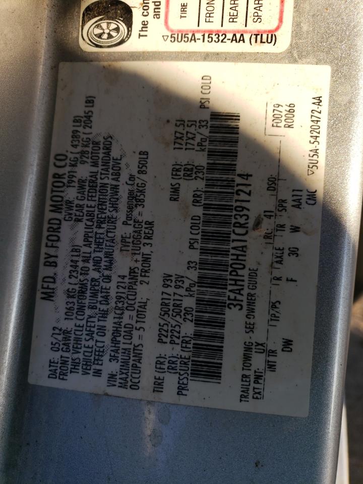 3FAHP0HA1CR391214 2012 Ford Fusion Se