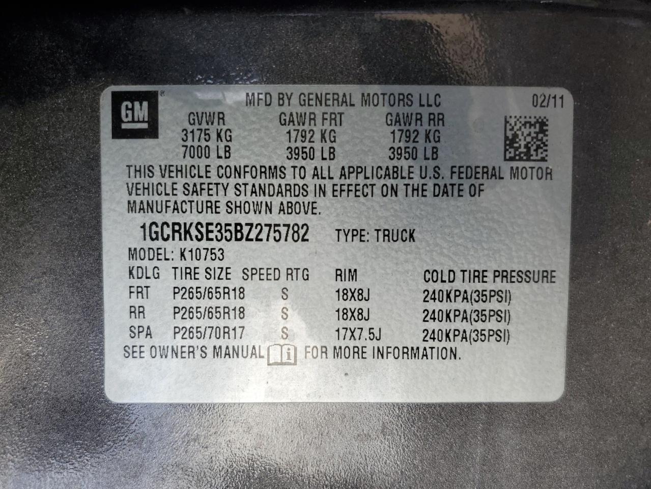 1GCRKSE35BZ275782 2011 Chevrolet Silverado K1500 Lt