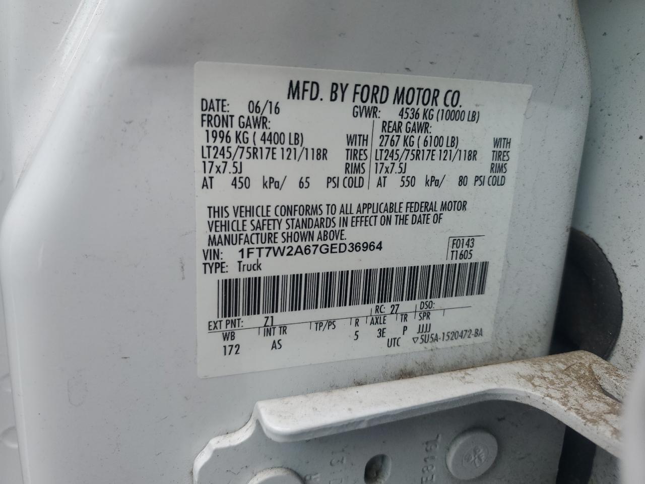 1FT7W2A67GED36964 2016 Ford F250 Super Duty