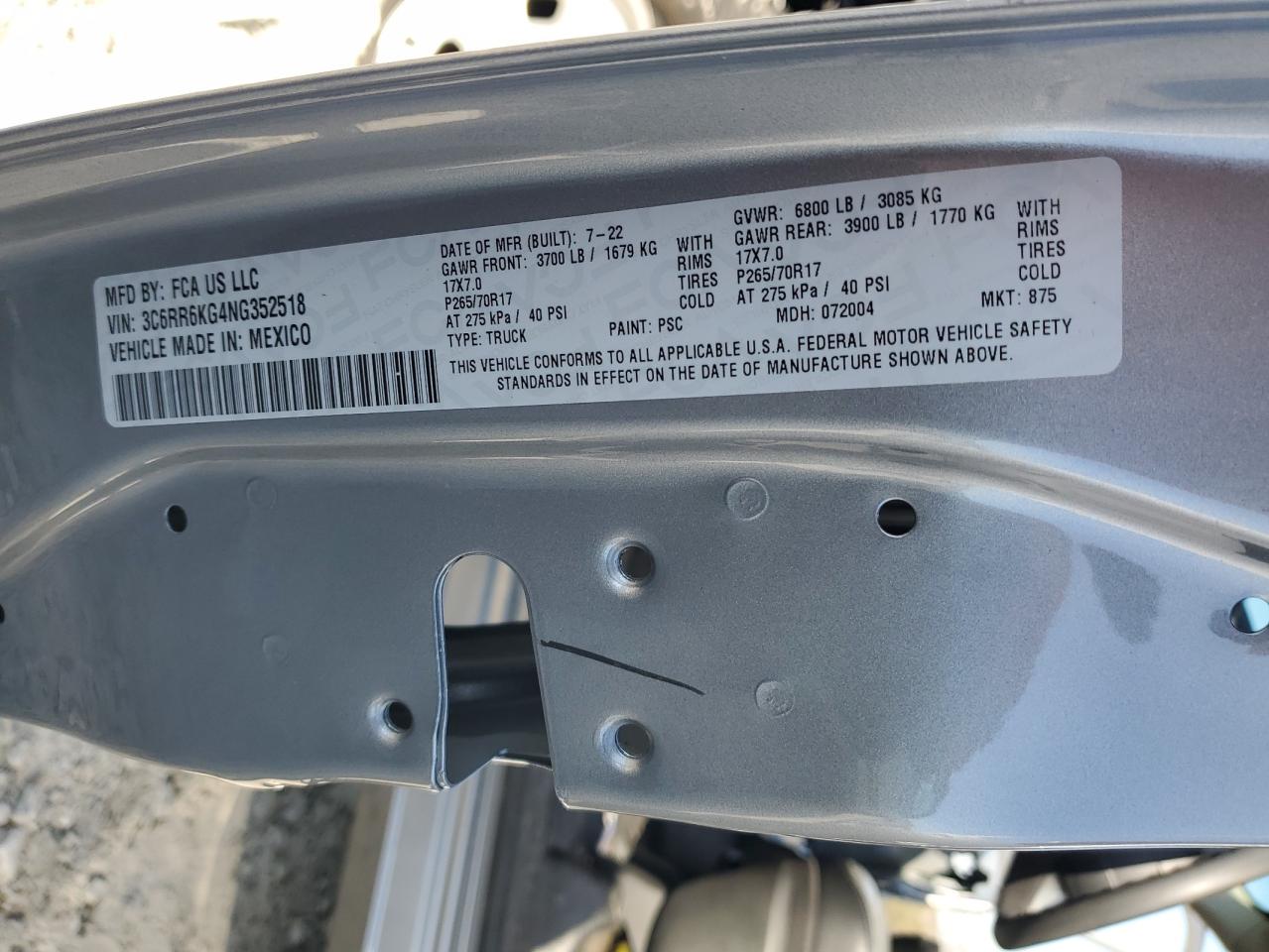 3C6RR6KG4NG352518 2022 Ram 1500 Classic Tradesman