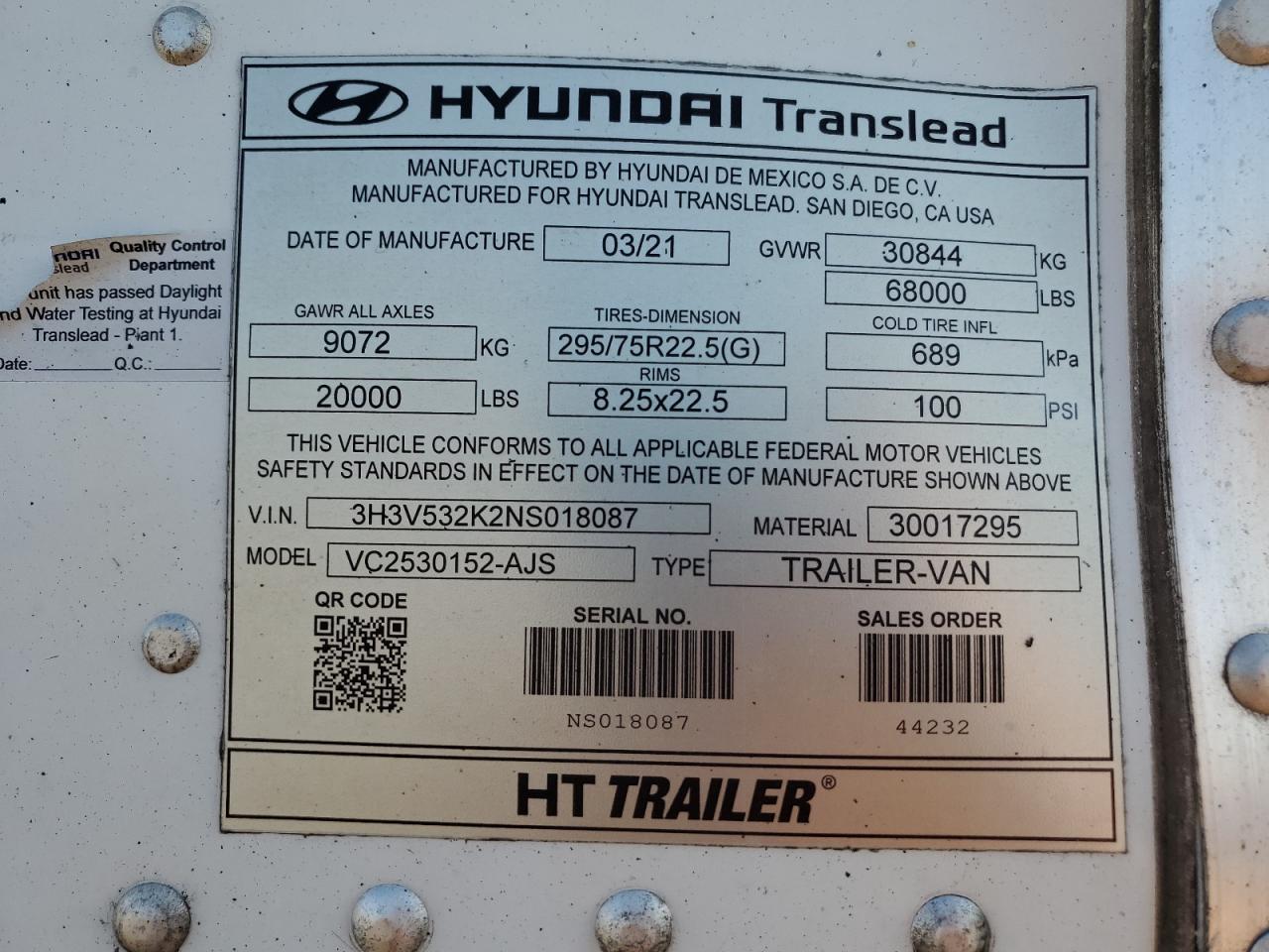 VIN: 3H3V532K2NS018087 2022 HYUNDAI ALL Models