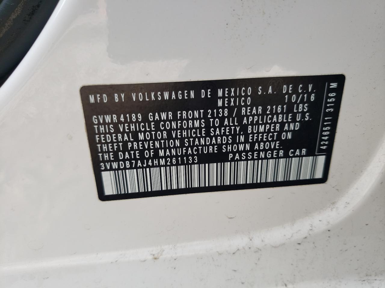 3VWDB7AJ4HM261133 2017 Volkswagen Jetta Se