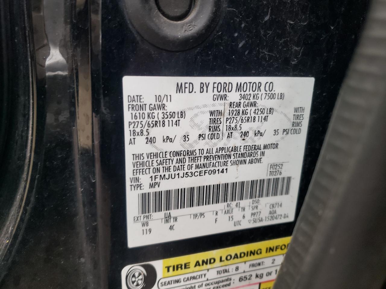 1FMJU1J53CEF09141 2012 Ford Expedition Xlt 1FMJU1J53CEF09141 2012 Ford Expedition Xlt