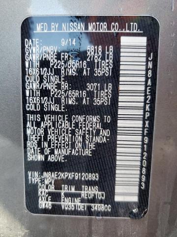 2015 NISSAN QUEST S JN8AE2KPXF9120893