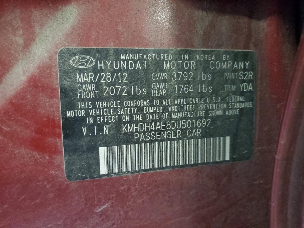 KMHDH4AE8DU501692 2013 Hyundai Elantra Gls