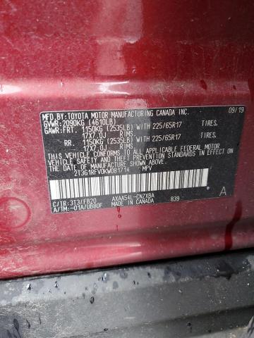 VIN 2T3G1RFV0KW081714 2019 Toyota RAV4, LE no.12