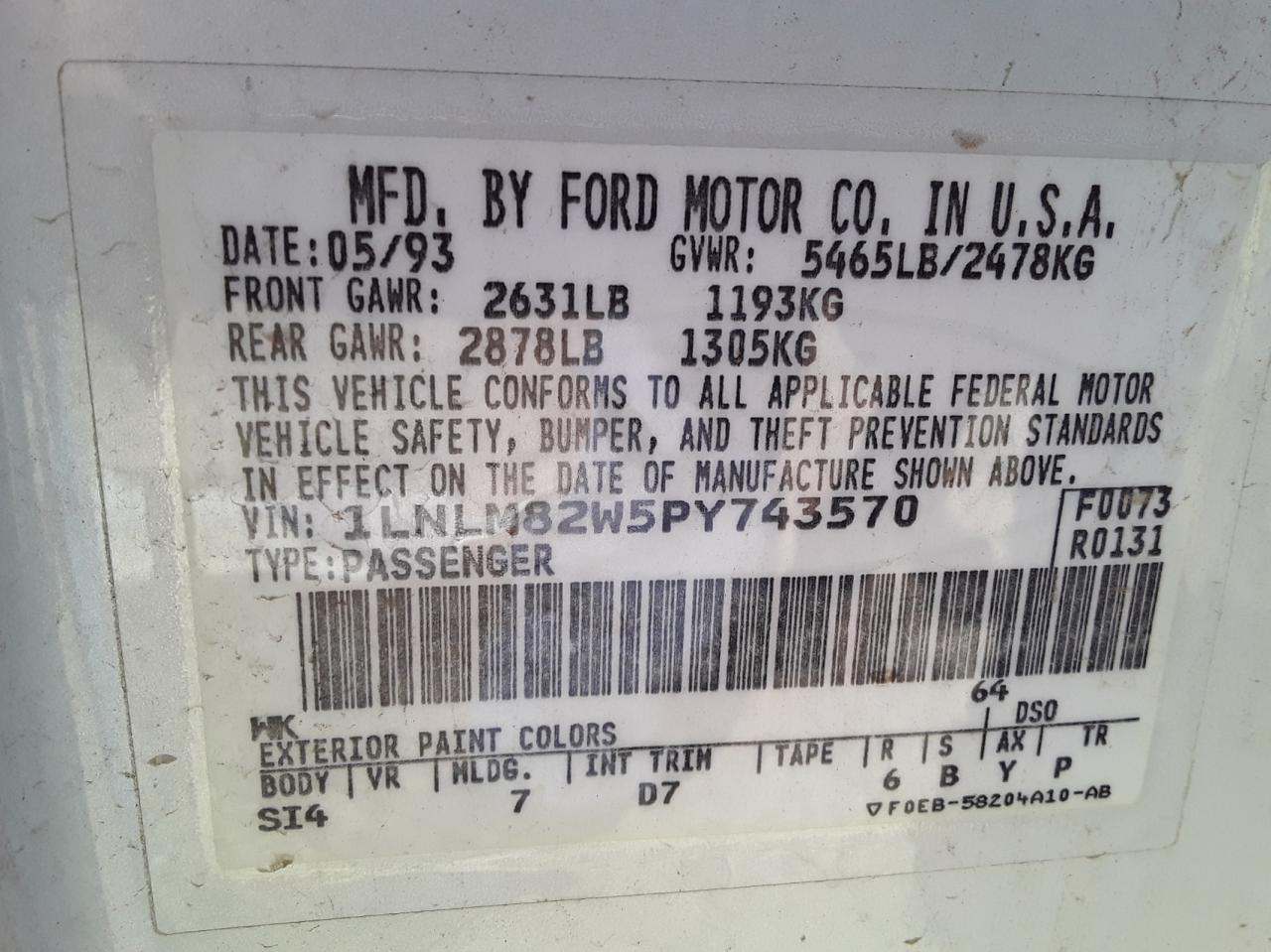 1lnlm82w5py743570 1LNLM82W5PY743570 1993 Lincoln Town Car Signature