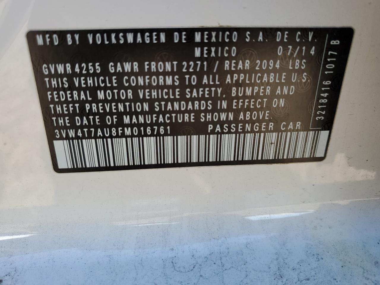 3VW4T7AU8FM016761 2015 Volkswagen Gti