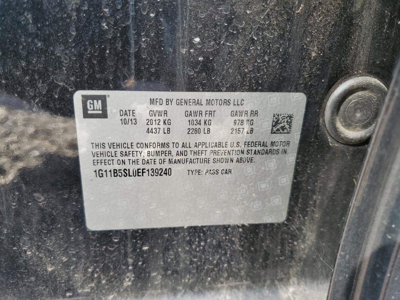 1G11B5SL0EF139240 2014 Chevrolet Malibu Ls