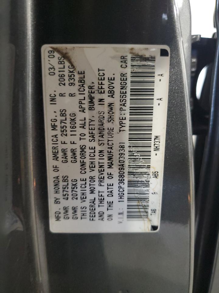 1HGCP36809A039381 2009 Honda Accord Exl