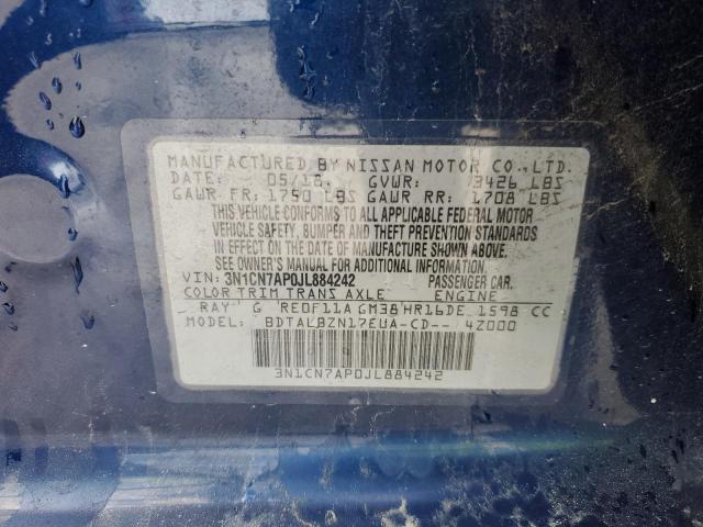 2018 Nissan Versa S VIN: 3N1CN7AP0JL884242 Lot: 41333544