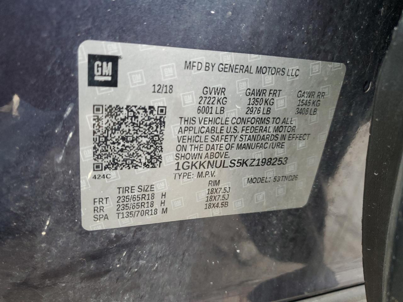 1GKKNULS5KZ198253 2019 GMC Acadia Slt-1